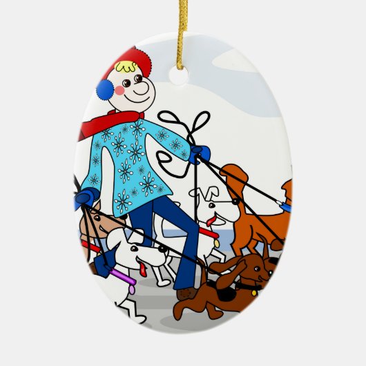 Dog walker keramisch ornament (Voorkant)