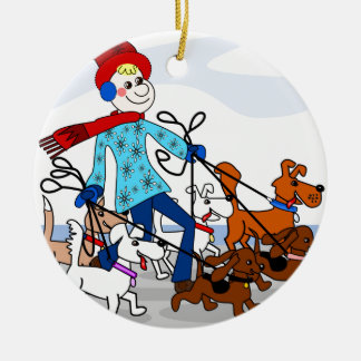Dog walker keramisch ornament