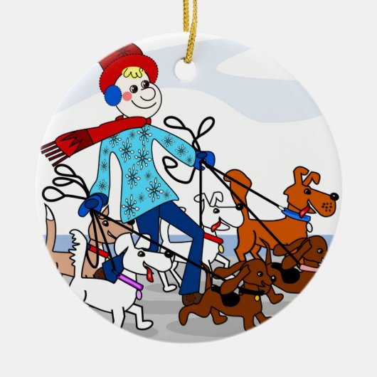 Dog walker keramisch ornament (Voorkant)