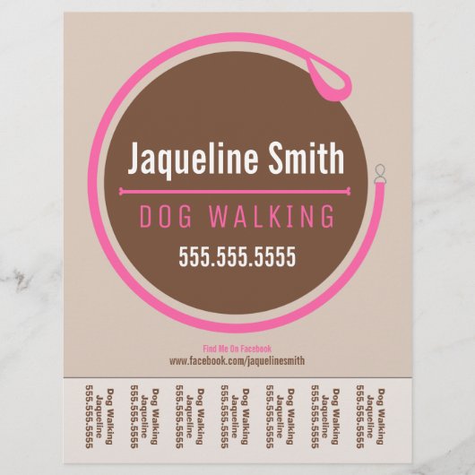 Dog Walker Lash Loop Roze Scheurblad Flyer (Voorkant)