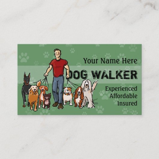 Dog Walker. Man. Volledig aanpasbaar visitekaartje (Voorkant)