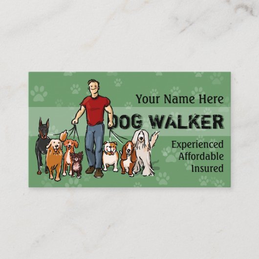 Dog Walker. Man. Volledig aanpasbaar visitekaartje (Voorkant)