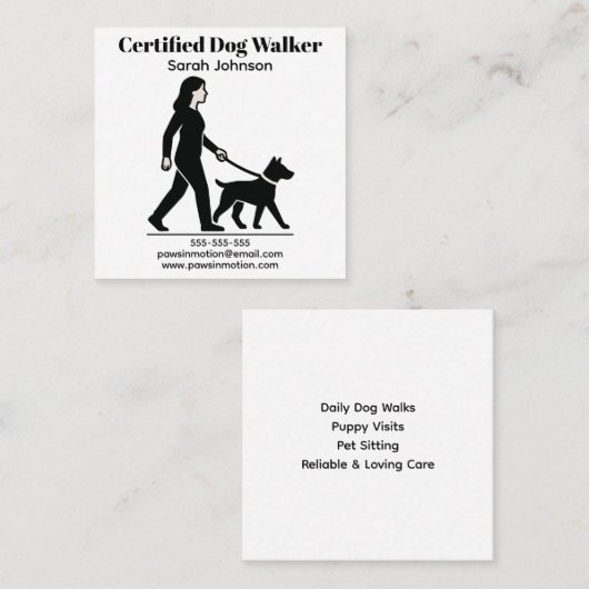  Dog Walker Minimalistische Logo Vierkante Visitekaartje (Voorkant / Achterkant)