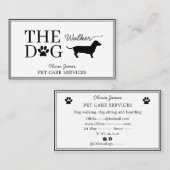 Dog walker monochrome dachshund pet care service visitekaartje (Voorkant / Achterkant)