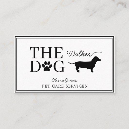 Dog walker monochrome dachshund pet care service visitekaartje (Voorkant)