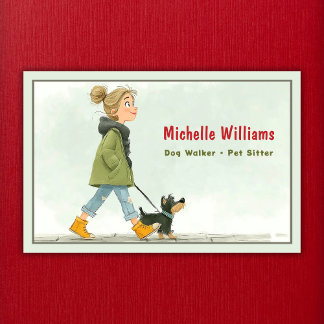 Dog Walker | oppas | Girl Walking Dog Visitekaartje