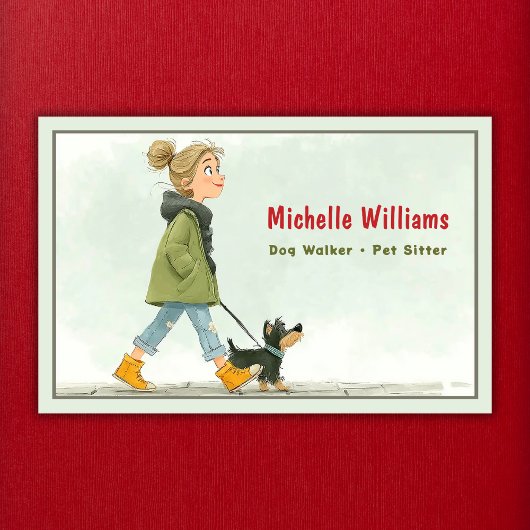 Dog Walker | oppas | Girl Walking Dog Visitekaartje