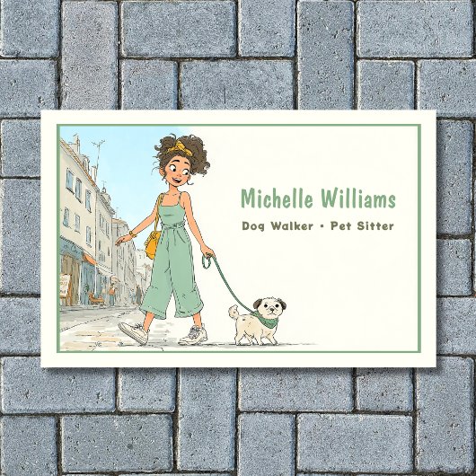 Dog Walker | oppas | Girl Walking Dog Visitekaartje
