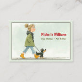 Dog Walker | oppas | Girl Walking Dog Visitekaartje (Voorkant)