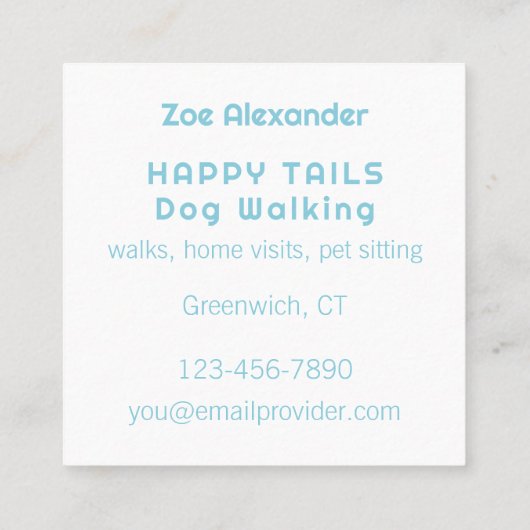 Dog Walker Paw Print Cirkel Summer Sky Blue Vierkante Visitekaartje (Achterkant)