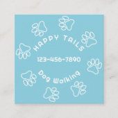 Dog Walker Paw Print Cirkel Summer Sky Blue Vierkante Visitekaartje (Voorkant)