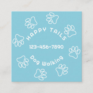 Dog Walker Paw Print Cirkel Summer Sky Blue Vierkante Visitekaartje