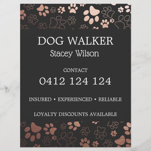 Dog Walker Paw Print Pattern Business Flyer (Voorkant)