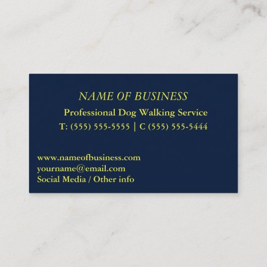 Dog Walker Paws Navy Geel Visitekaartje (Achterkant)