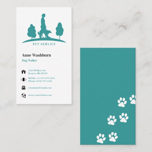 Dog Walker | Pet Care Aqua Visitekaartje (Voorkant / Achterkant)