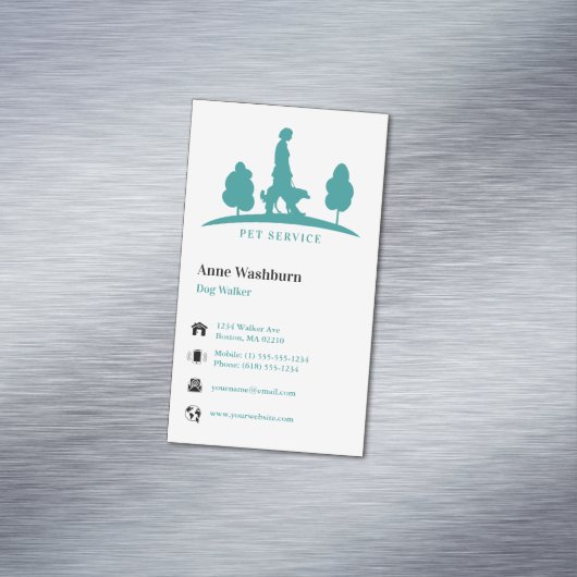 Dog Walker | Pet Care Aqua Visitekaartje Magnetisch Visitekaartje (Voorbeeld)