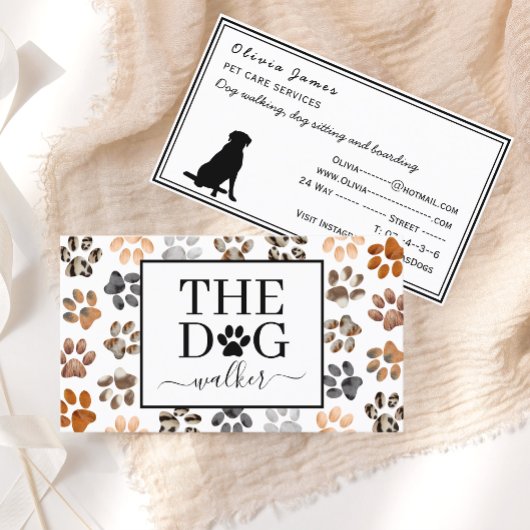 Dog walker pet care fur paw print dog care visitekaartje