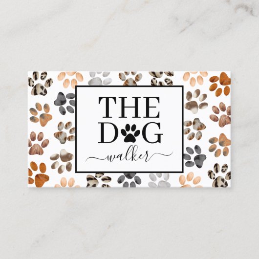 Dog walker pet care fur paw print dog care visitekaartje (Voorkant)