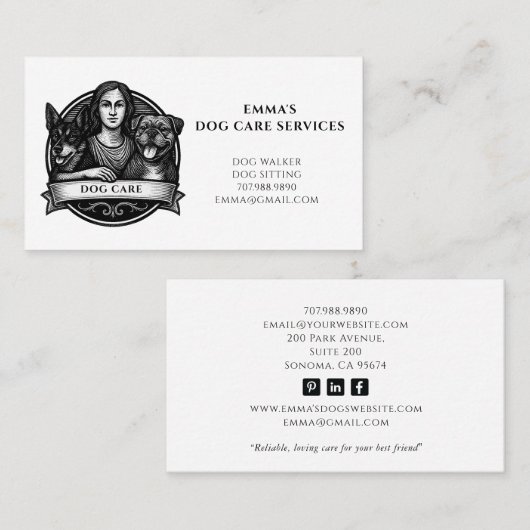 Dog Walker Pet Sitter Business Card Visitekaartje (Voorkant / Achterkant)