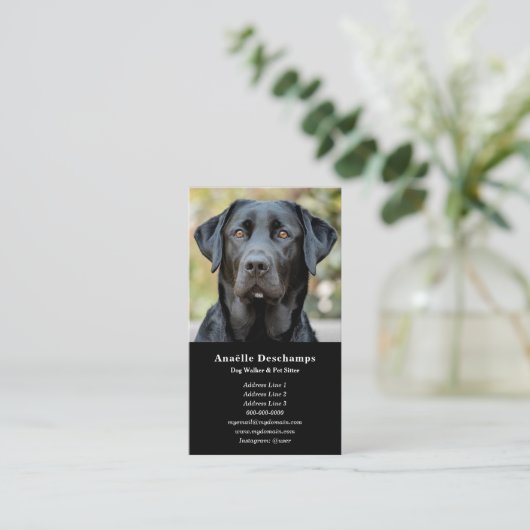 Dog Walker Pet Sitter Custom Foto Zwart Visitekaartje (Staand voorkant)