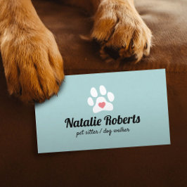 Dog Walker Pet Sitter Cute Paw Heart Visitekaartje