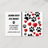 Dog Walker Pet Sitter Fun Paw and Hearts Visitekaartje (Voorkant)