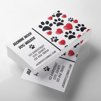 Dog Walker Pet Sitter Fun Paw and Hearts Visitekaartje