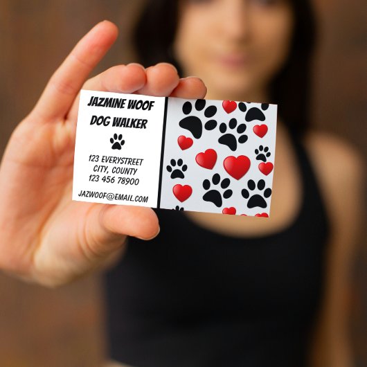 Dog Walker Pet Sitter Fun Paw and Hearts Visitekaartje