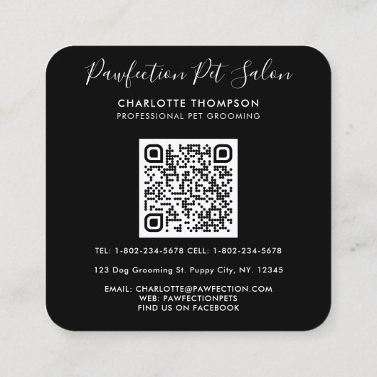 Dog Walker Pet Sitter Groomer Professional QR Code Vierkante Visitekaartje (Achterkant)