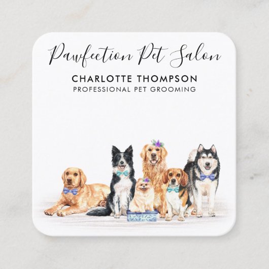 Dog Walker Pet Sitter Groomer Professional QR Code Vierkante Visitekaartje (Voorkant)