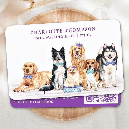 Dog Walker Pet Sitter Groomer Waterverf QR Code Visitekaartje