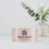 Dog Walker Pet Sitter Paw Heart Blush Roos Gold Visitekaartje (Staand voorkant)