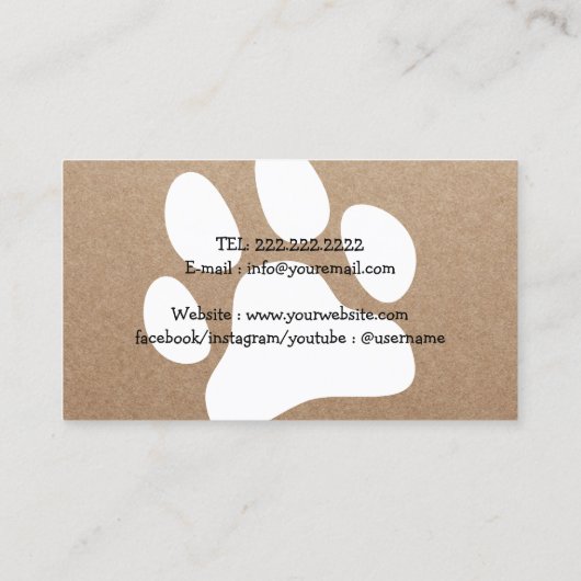 Dog Walker Pet Sitter Paw Heart Rustic Kraft Visitekaartje (Achterkant)