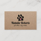 Dog Walker Pet Sitter Paw Heart Rustic Kraft Visitekaartje (Voorkant)