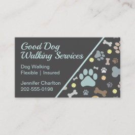 Dog Walker Pet Sitter Paw Print Blue Visitekaartje