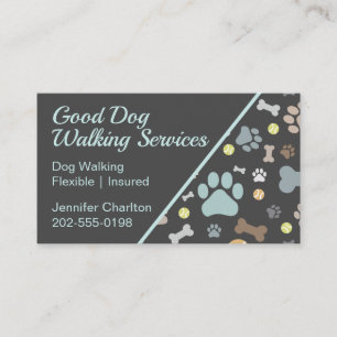 Dog Walker Pet Sitter Paw Print Blue Visitekaartje