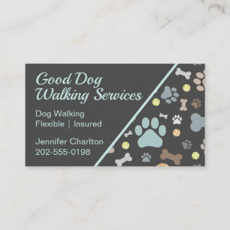 Dog Walker Pet Sitter Paw Print Blue Visitekaartje