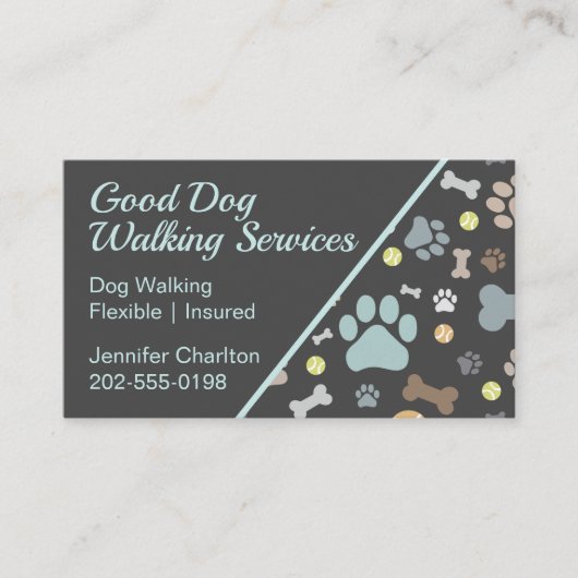 Dog Walker Pet Sitter Paw Print Blue Visitekaartje (Voorkant)