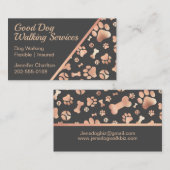 Dog Walker Pet Sitter Paw Print Roos Gold Visitekaartje (Voorkant / Achterkant)