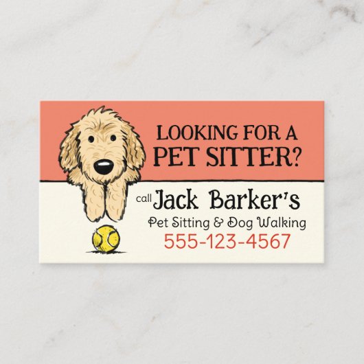 Dog Walker Pet Sitter Schattige Doodle Dog met Bal Visitekaartje (Voorkant)