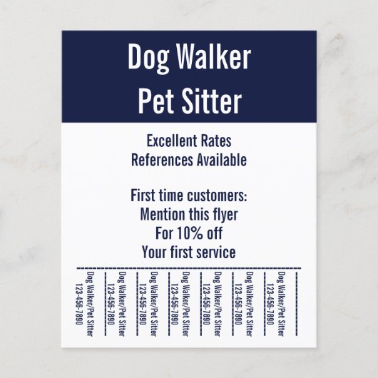 Dog Walker Pet Sitter Wit en Blauw Tekst Sjabloon Flyer (Voorkant)