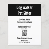 Dog Walker Pet Sitter Zwart Wit QR Code Sjabloon Flyer (Voorkant)