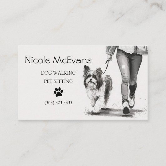 Dog Walker Pet Sitter Zwart-wit Visitekaartje (Voorkant)