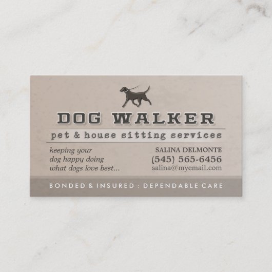 Dog Walker & Pet Sitting Brown Visitekaartje (Voorkant)