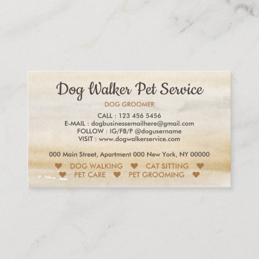 Dog Walker Pet Sitting Service Visitekaartje (Achterkant)