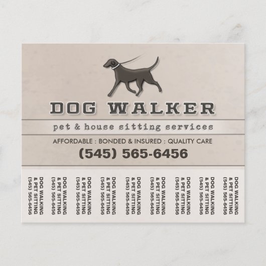 Dog Walker & Pet Sitting Tear Off Flyer 5.6 x 4.5 (Voorkant)