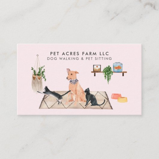Dog Walker Pet Sitting Waterverf Visitekaartje (Voorkant)