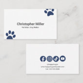 Dog Walker Pet Visitekaartje met marinepoot (Voorkant / Achterkant)