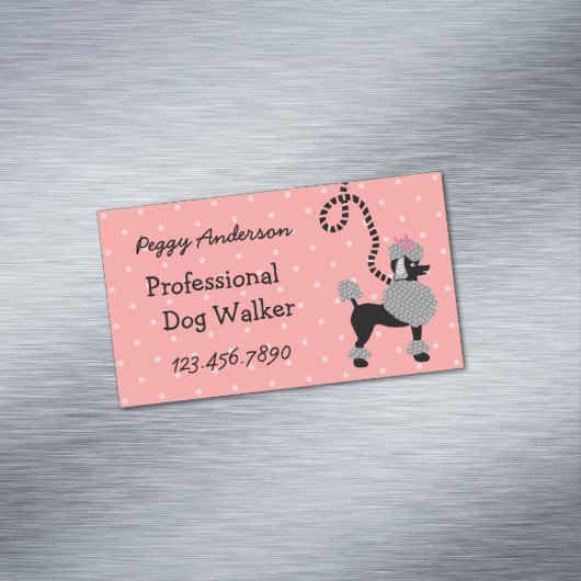 Dog Walker Podle Retro Modern 50s Pet Walking Magnetisch Visitekaartje (Voorbeeld)