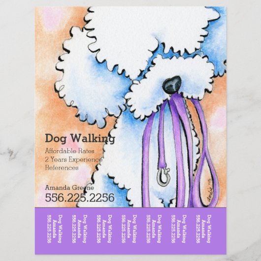 Dog Walker Poodle Paars Aangepast scheurblad Flyer (Voorkant)